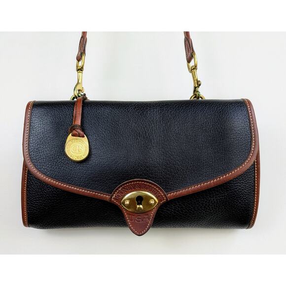 Dooney & Bourke AWL Leather Crossbody Envelope Clutch Black British Tan VTG 90s - Picture 3 of 11